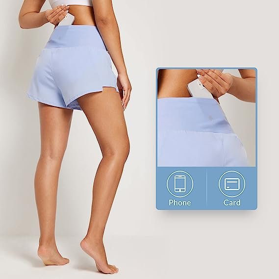 Women's 3 Inch High Waist Swim Shorts V Front Panel Shorts Lined Quick Dry